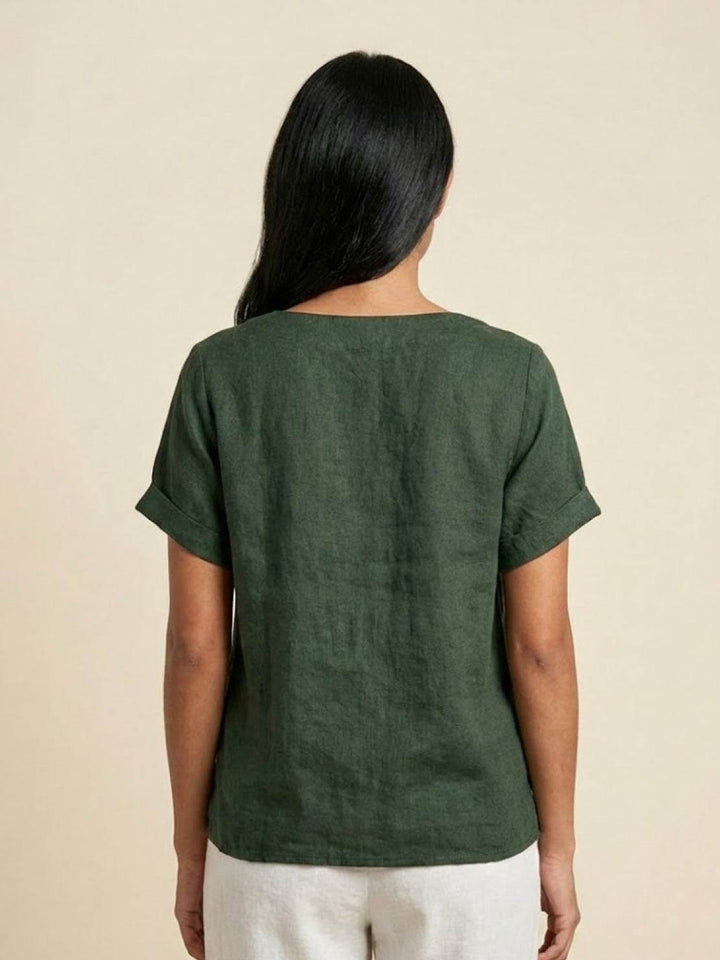 Saoirse | Side-Button Scoop Neck Linen Tunic Blouse
