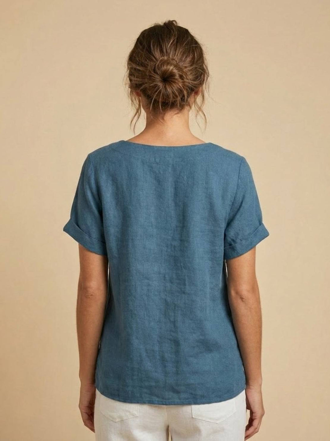 Saoirse | Side-Button Scoop Neck Linen Tunic Blouse