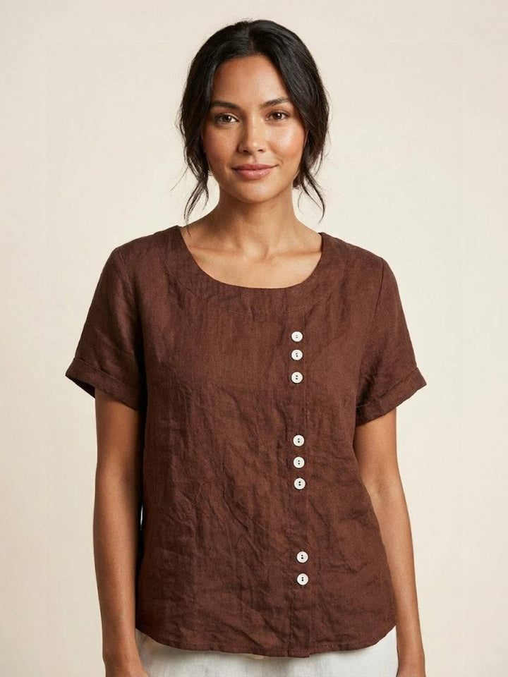 Saoirse | Side-Button Scoop Neck Linen Tunic Blouse