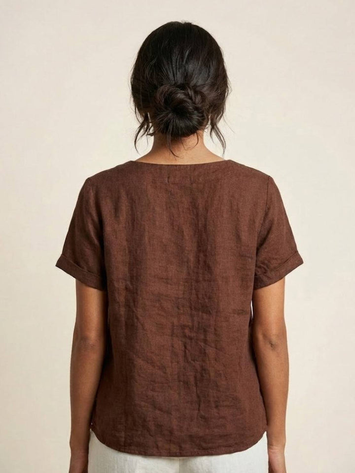 Saoirse | Side-Button Scoop Neck Linen Tunic Blouse