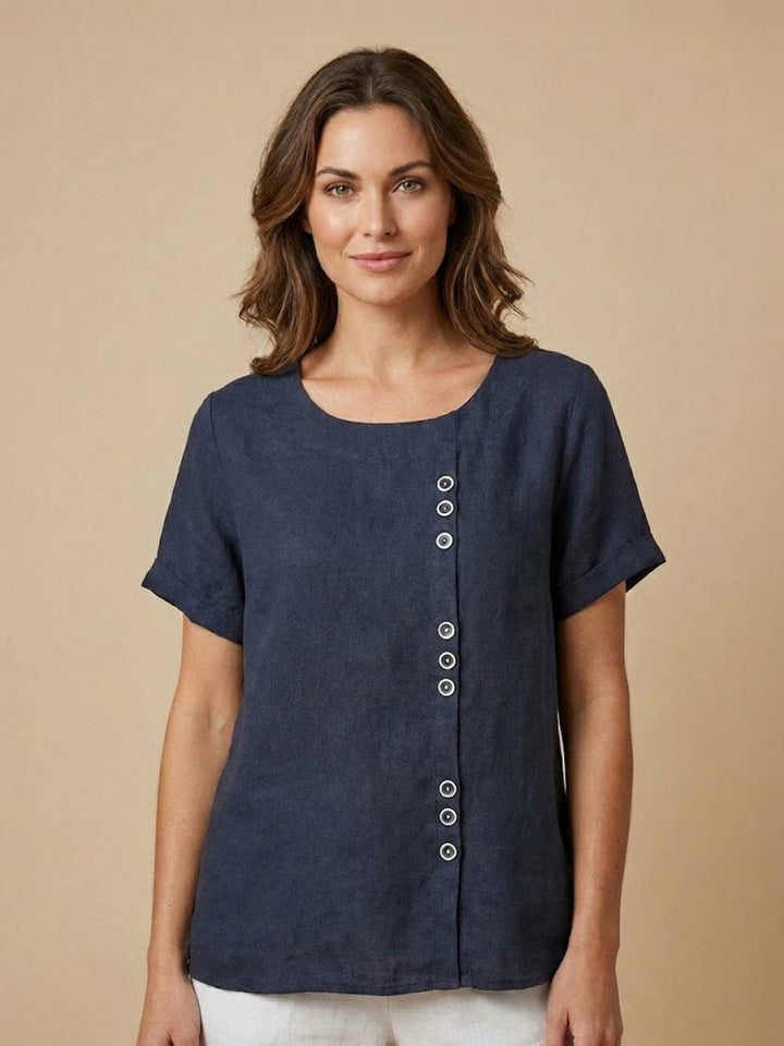 Saoirse | Side-Button Scoop Neck Linen Tunic Blouse