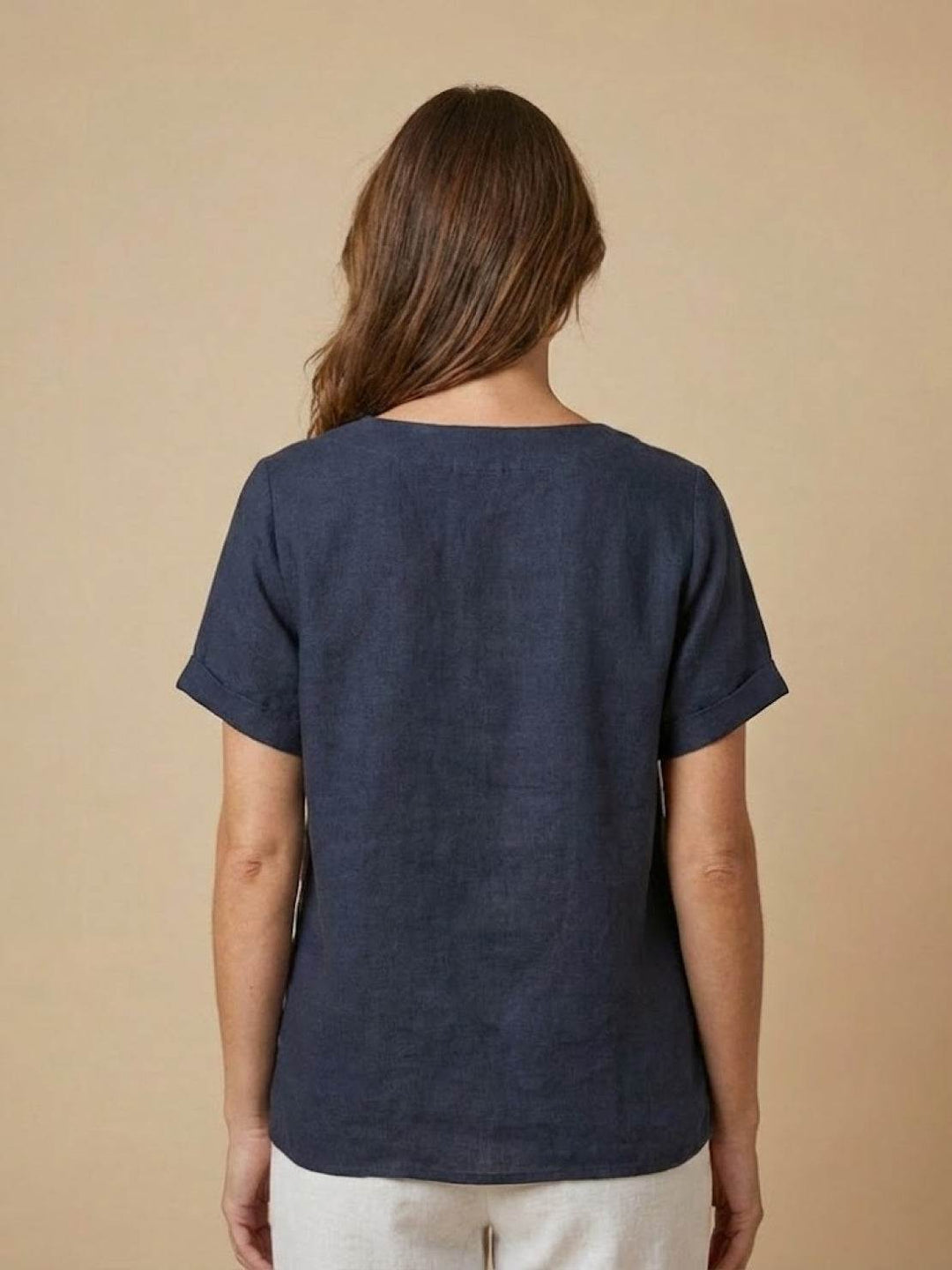 Saoirse | Side-Button Scoop Neck Linen Tunic Blouse