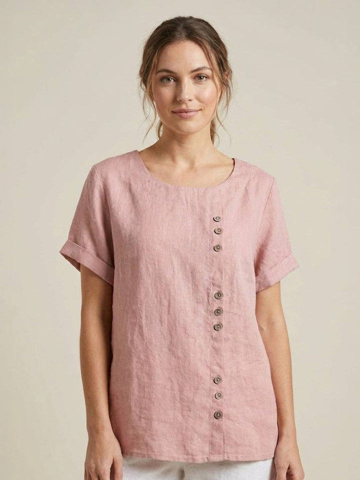 Saoirse | Side-Button Scoop Neck Linen Tunic Blouse