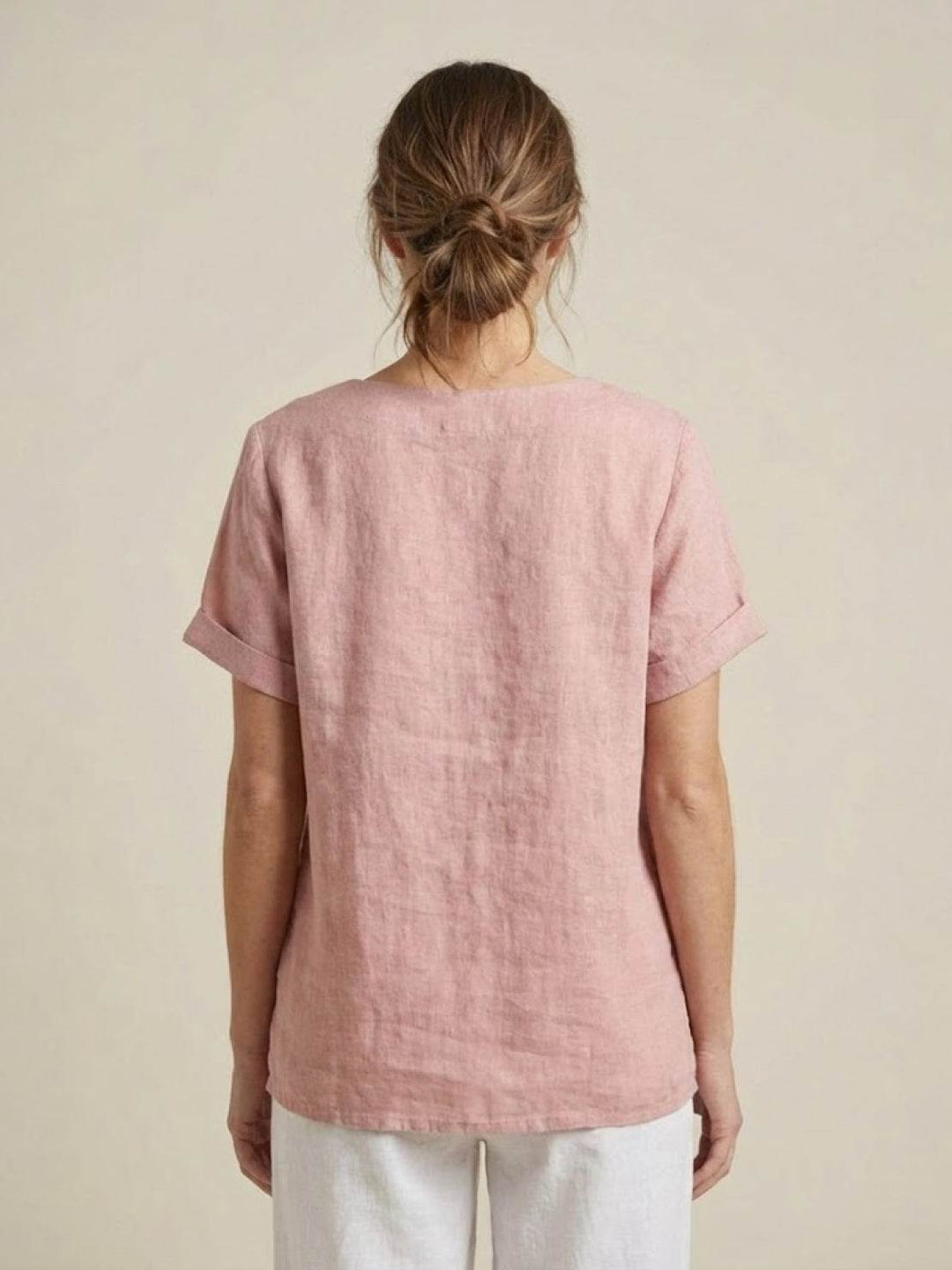 Saoirse | Side-Button Scoop Neck Linen Tunic Blouse