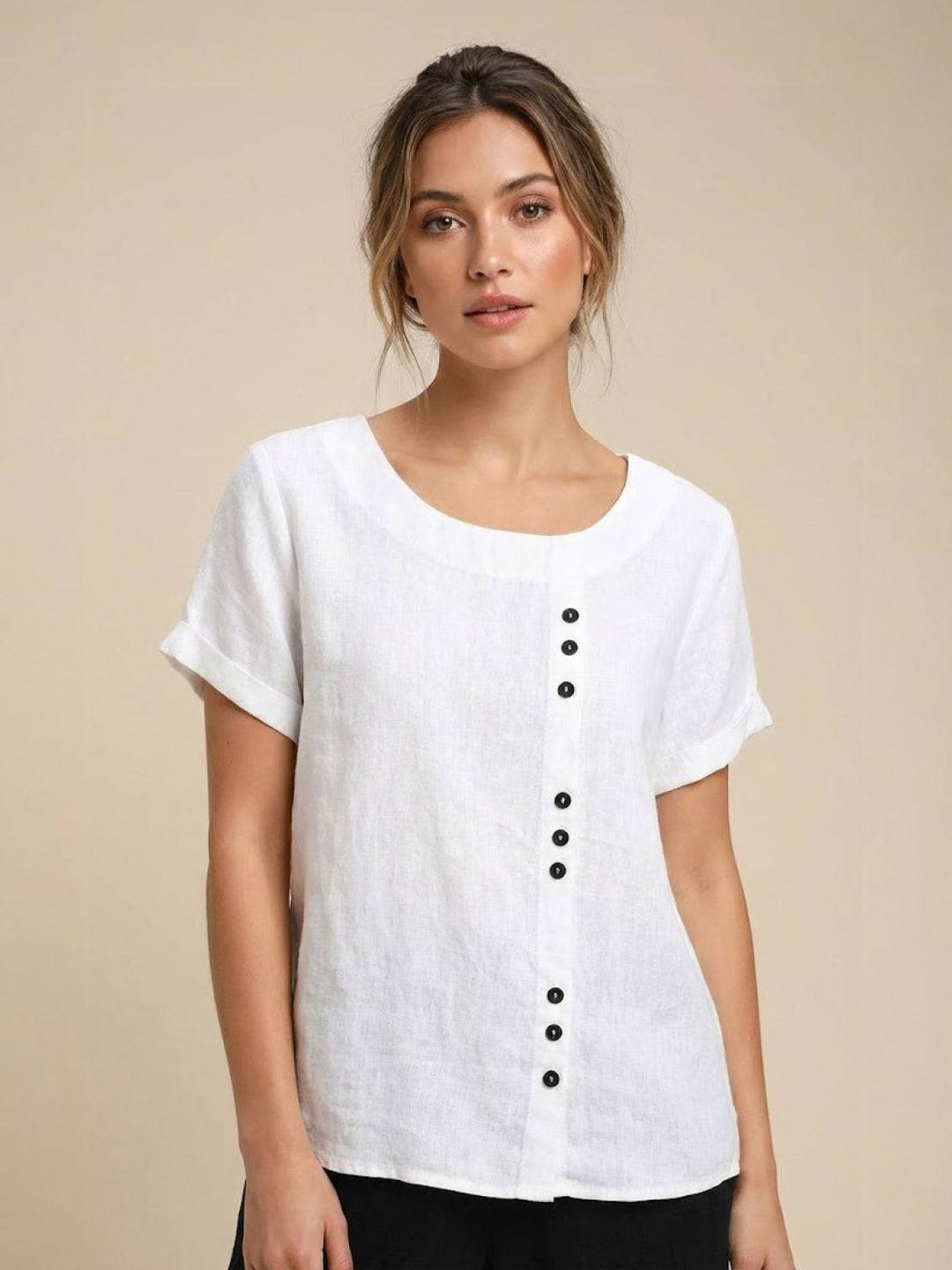 Saoirse | Side-Button Scoop Neck Linen Tunic Blouse