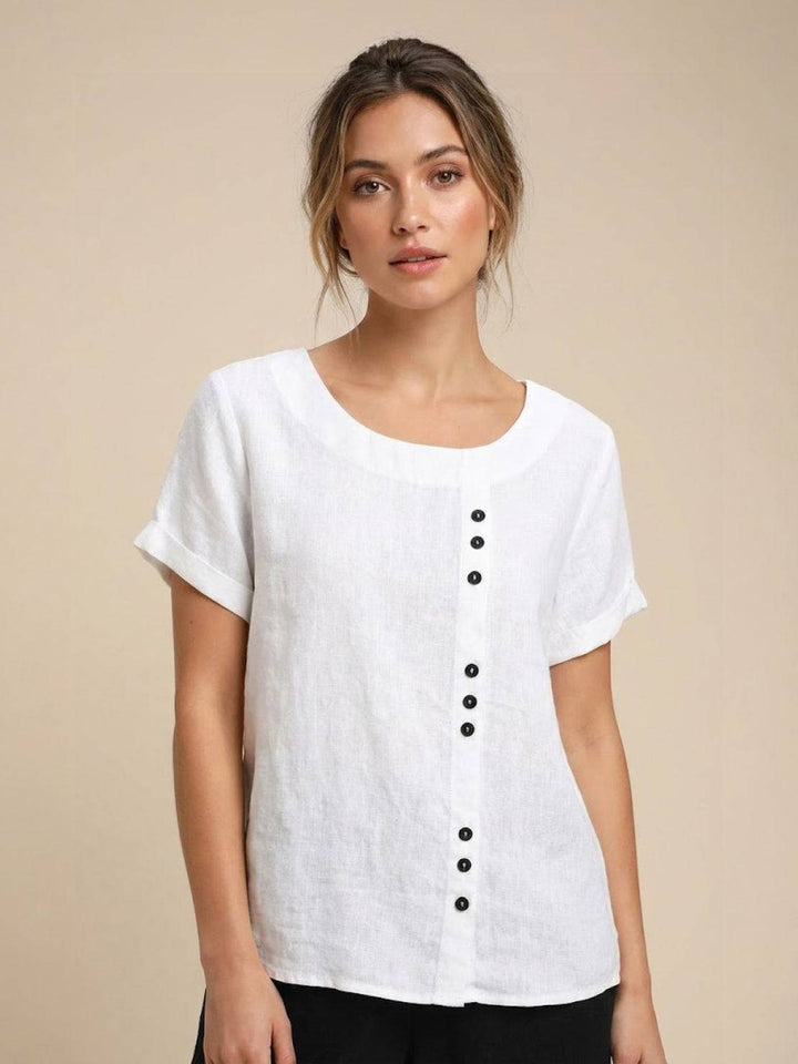 Saoirse | Side-Button Scoop Neck Linen Tunic Blouse