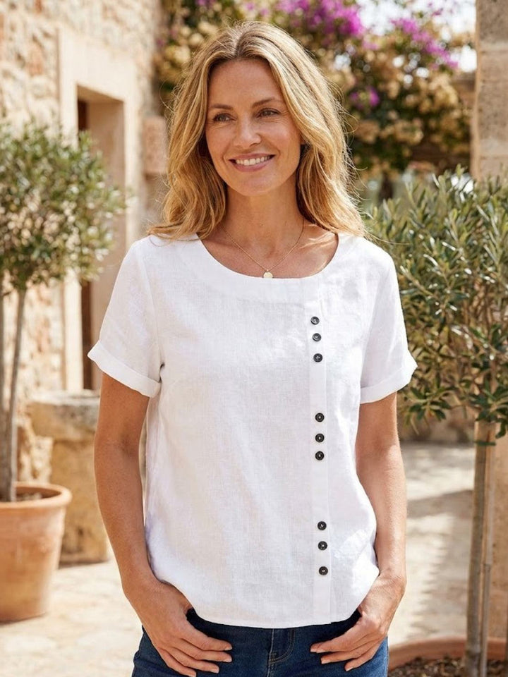 Saoirse | Side-Button Scoop Neck Linen Tunic Blouse