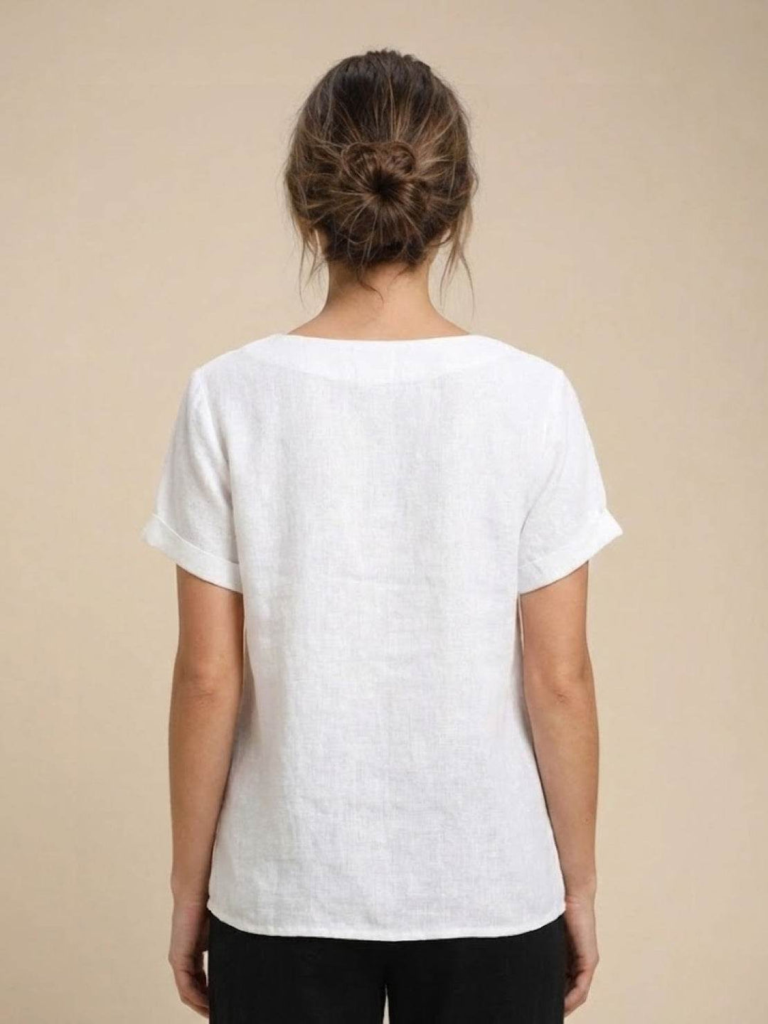 Saoirse | Side-Button Scoop Neck Linen Tunic Blouse