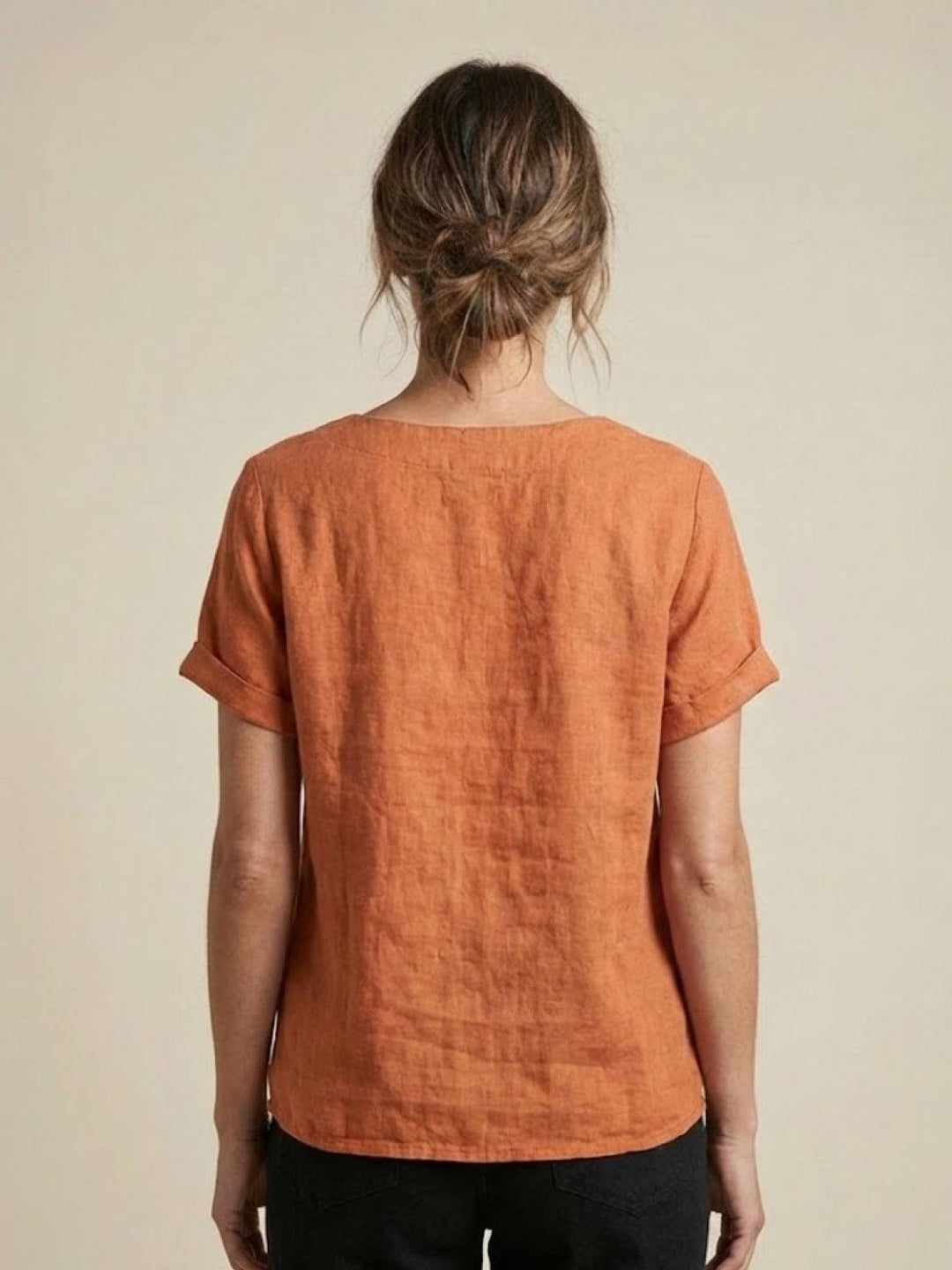 Saoirse | Side-Button Scoop Neck Linen Tunic Blouse