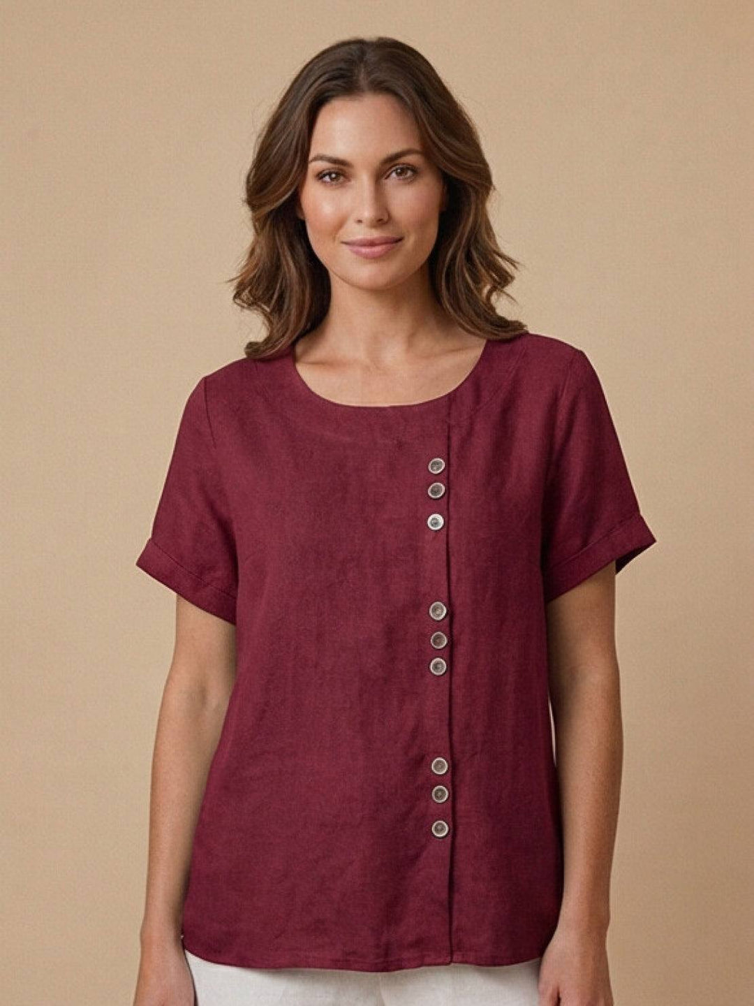 Saoirse | Side-Button Scoop Neck Linen Tunic Blouse