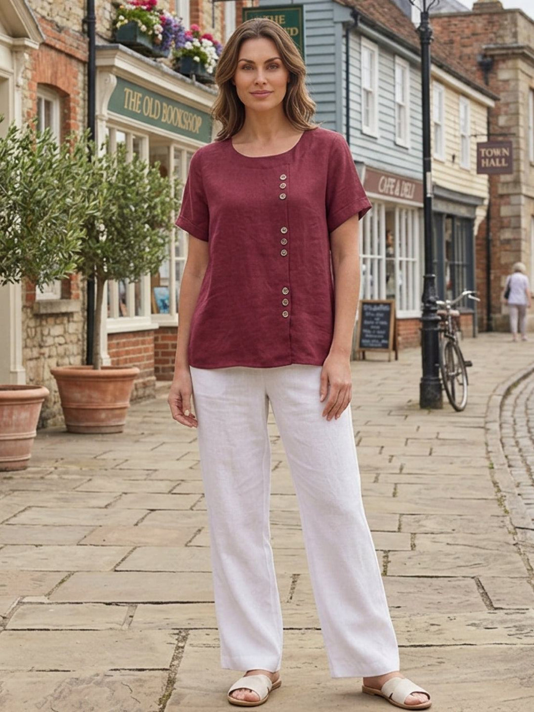 Saoirse | Side-Button Scoop Neck Linen Tunic Blouse