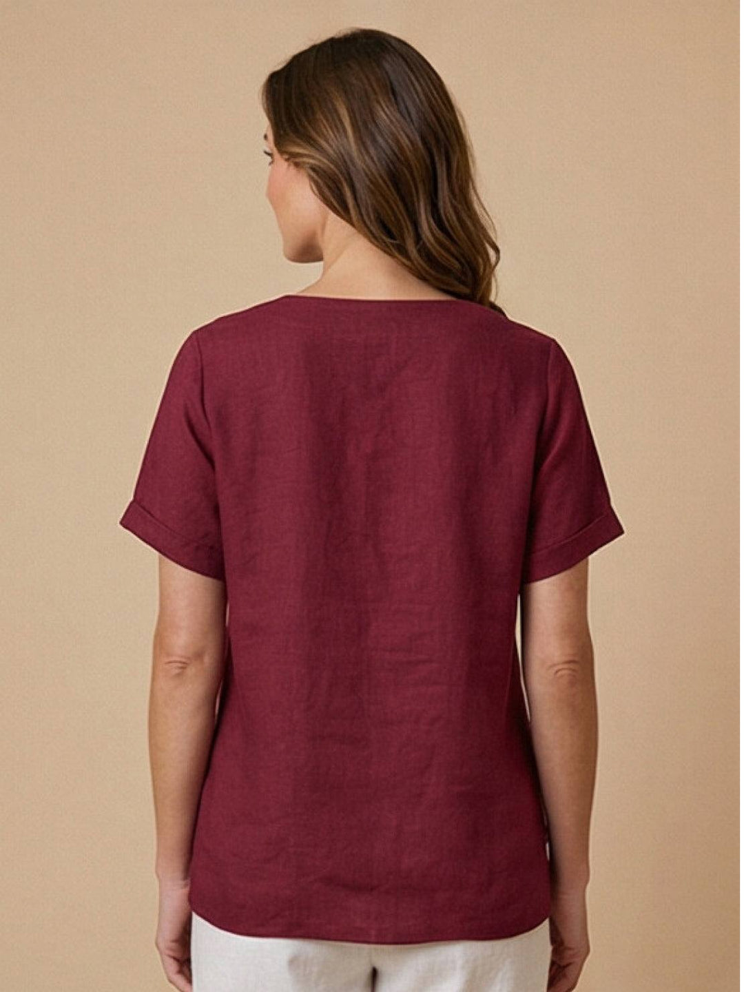 Saoirse | Side-Button Scoop Neck Linen Tunic Blouse