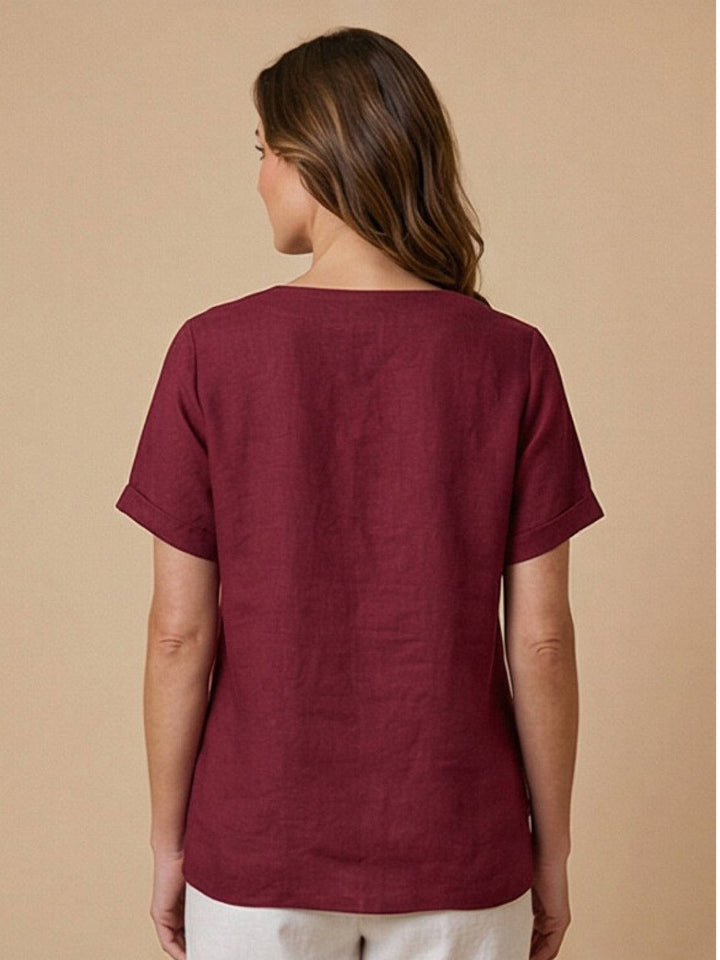 Saoirse | Side-Button Scoop Neck Linen Tunic Blouse