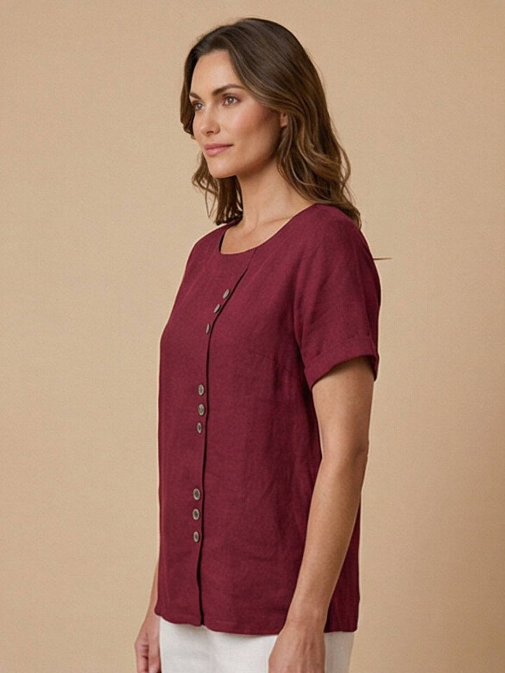 Saoirse | Side-Button Scoop Neck Linen Tunic Blouse