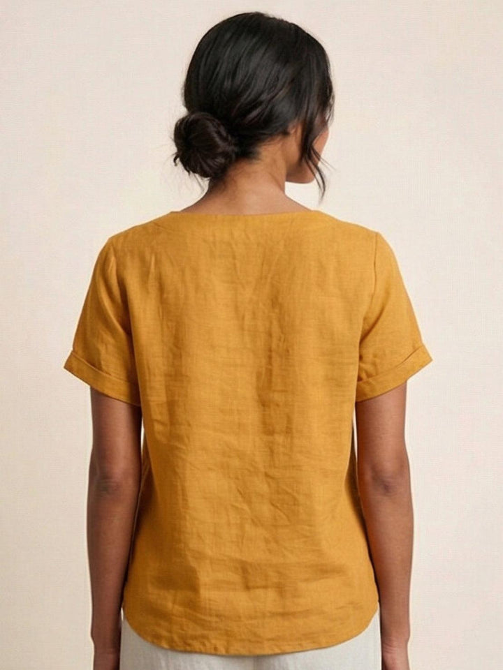 Saoirse | Side-Button Scoop Neck Linen Tunic Blouse