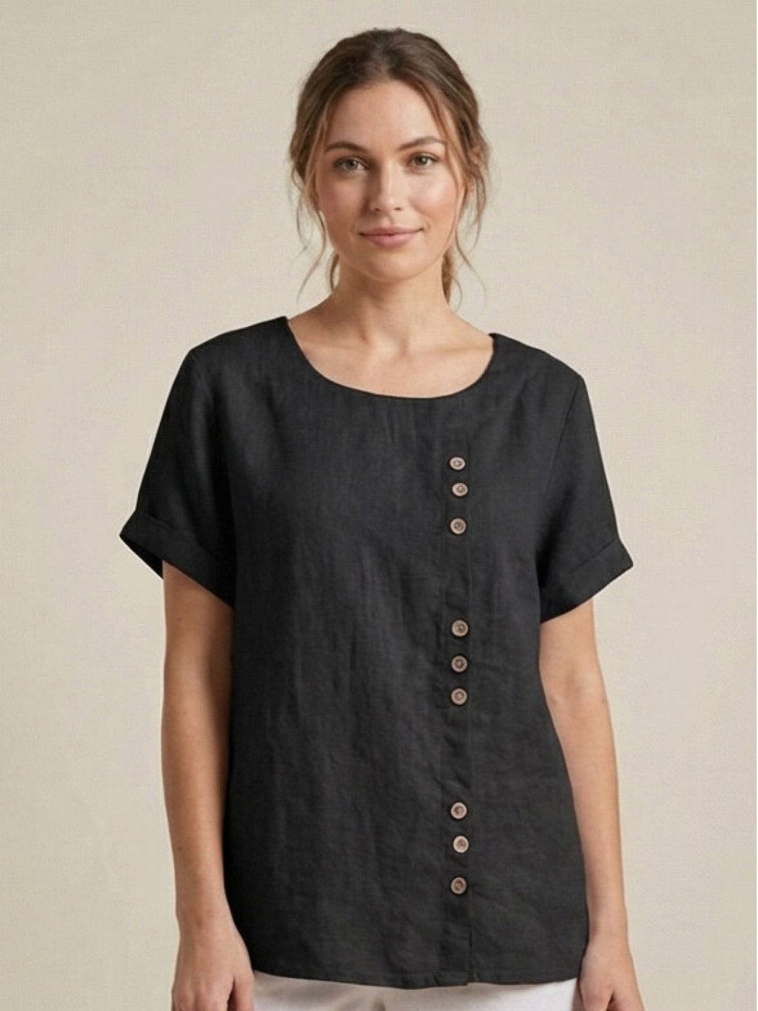 Saoirse | Side-Button Scoop Neck Linen Tunic Blouse