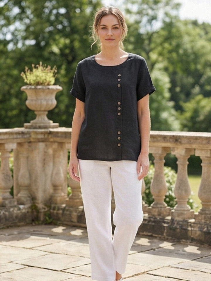 Saoirse | Side-Button Scoop Neck Linen Tunic Blouse