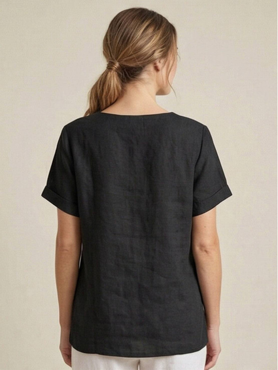 Saoirse | Side-Button Scoop Neck Linen Tunic Blouse