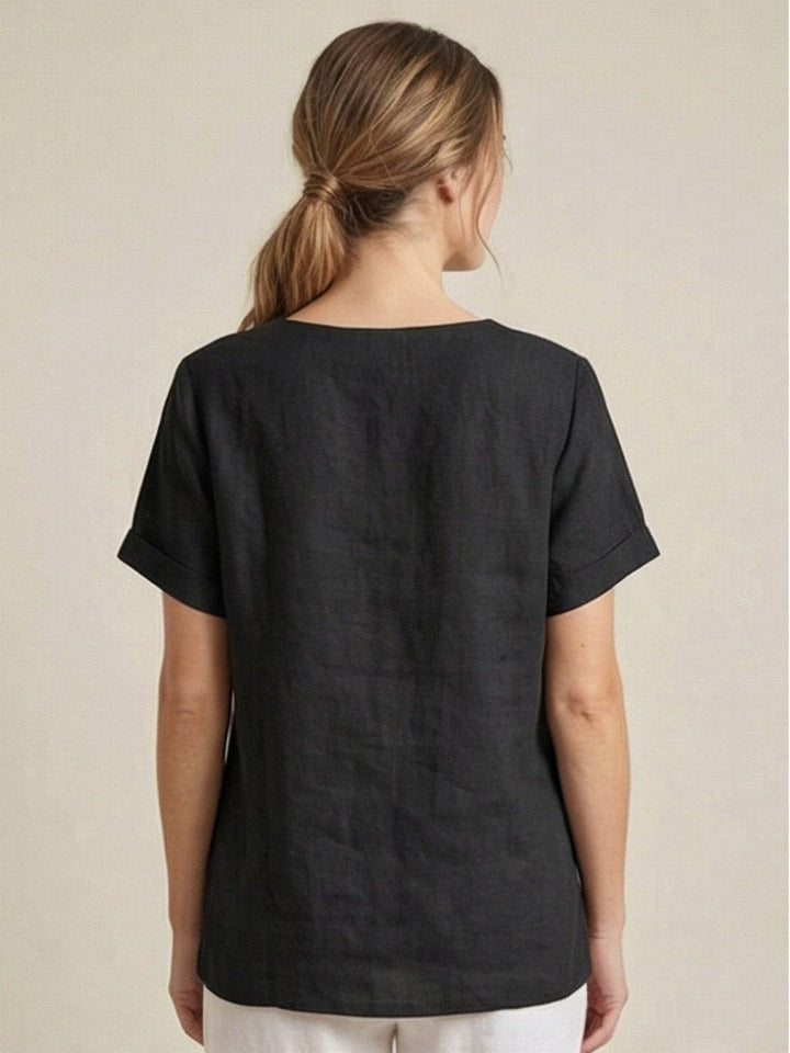 Saoirse | Side-Button Scoop Neck Linen Tunic Blouse