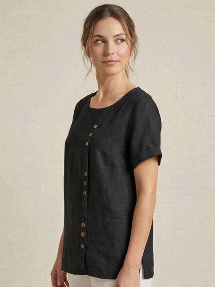 Saoirse | Side-Button Scoop Neck Linen Tunic Blouse