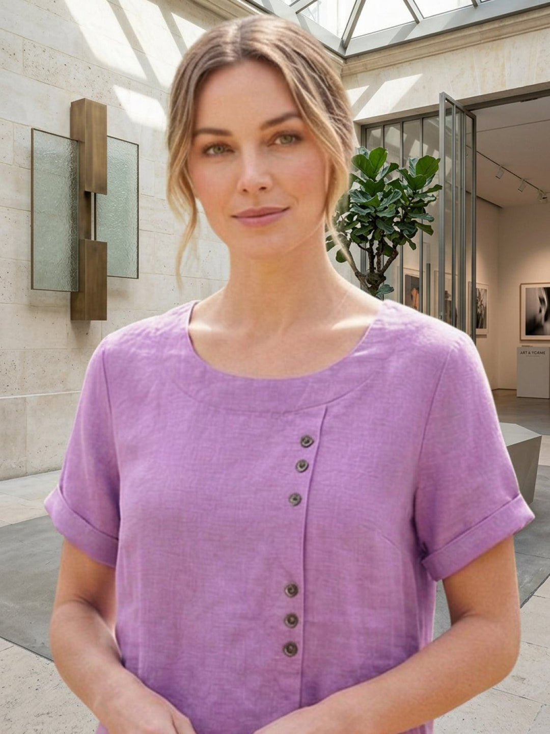 Saoirse | Side-Button Scoop Neck Linen Tunic Blouse