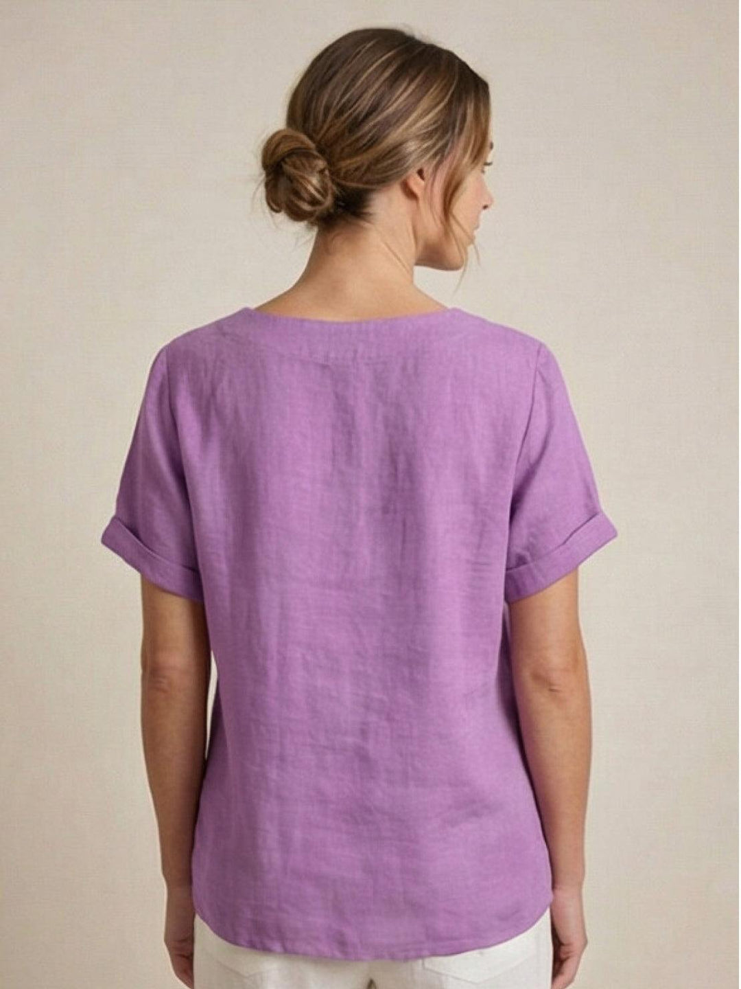 Saoirse | Side-Button Scoop Neck Linen Tunic Blouse