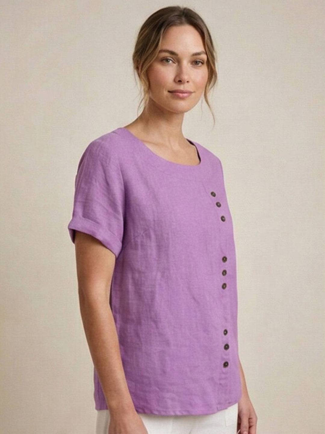 Saoirse | Side-Button Scoop Neck Linen Tunic Blouse