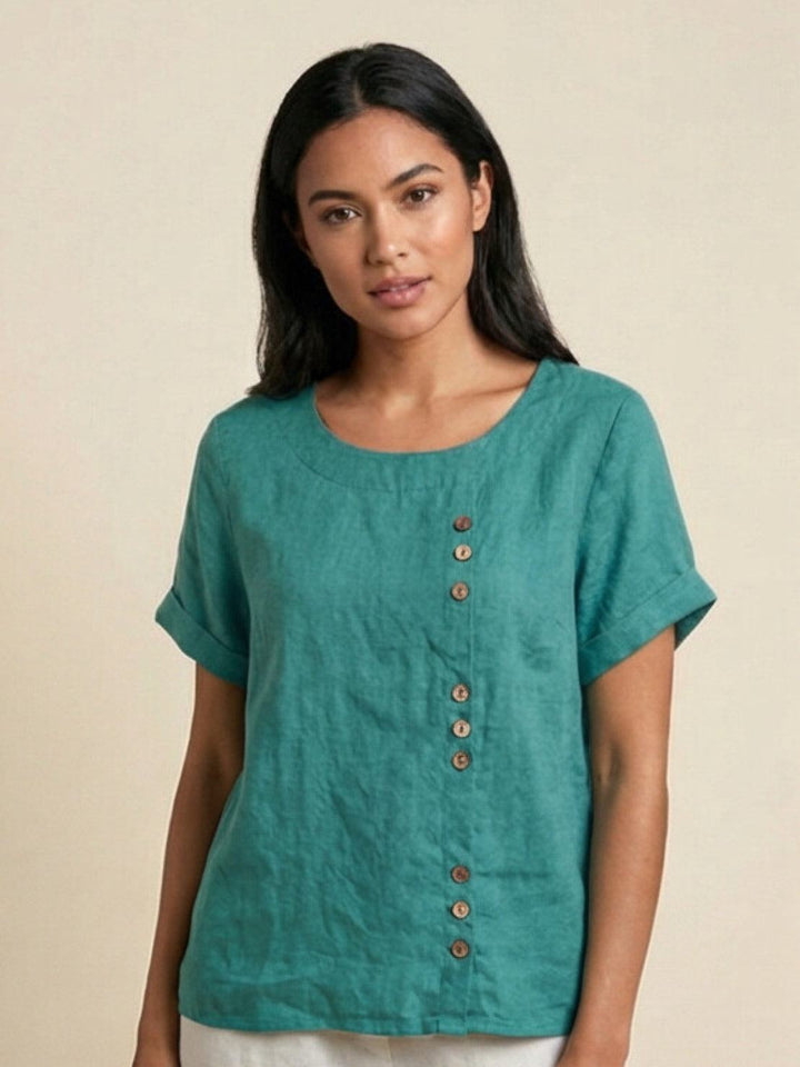 Saoirse | Side-Button Scoop Neck Linen Tunic Blouse