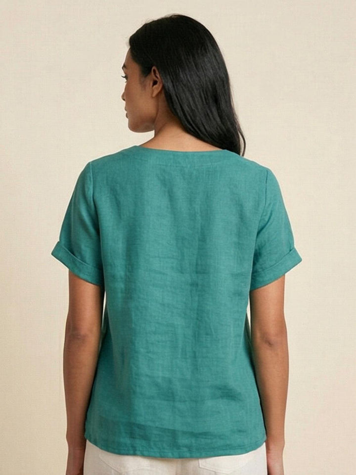 Saoirse | Side-Button Scoop Neck Linen Tunic Blouse