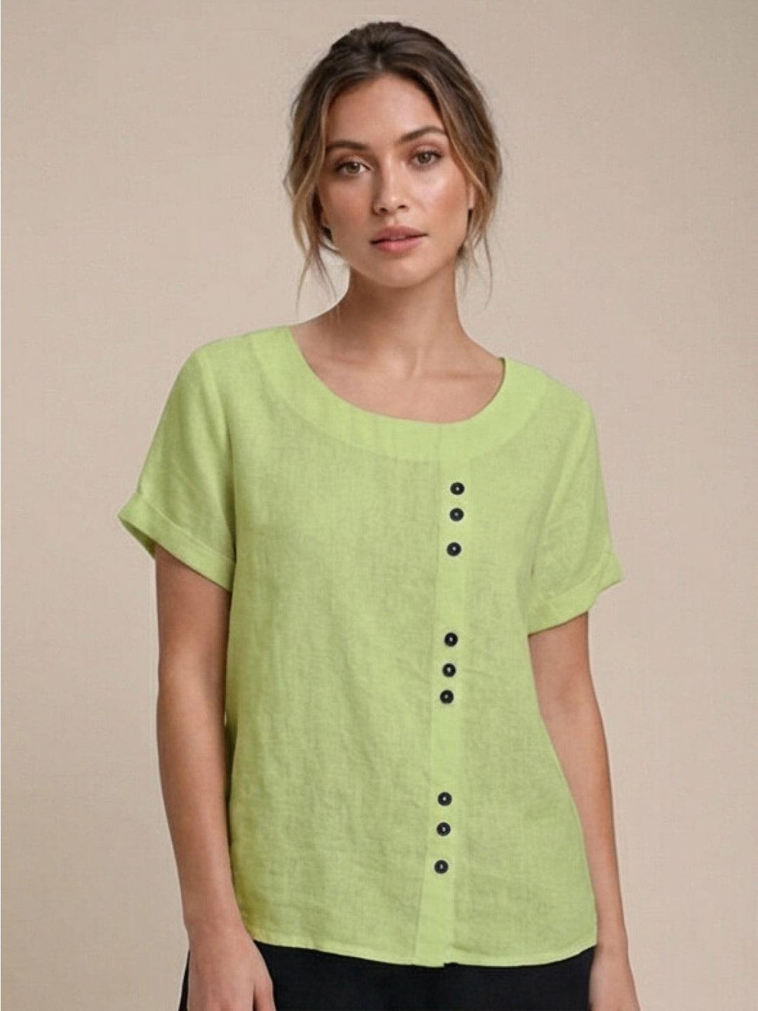 Saoirse | Side-Button Scoop Neck Linen Tunic Blouse