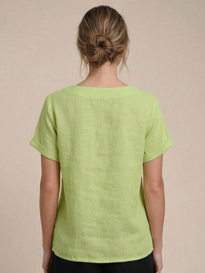 Saoirse | Side-Button Scoop Neck Linen Tunic Blouse