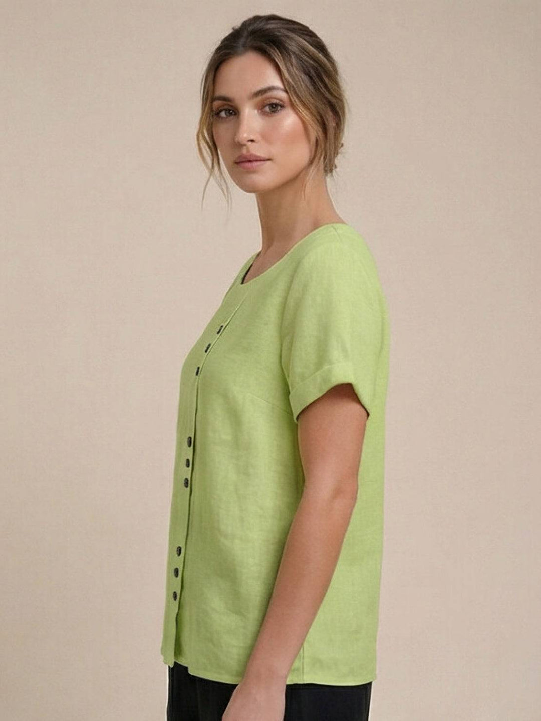 Saoirse | Side-Button Scoop Neck Linen Tunic Blouse