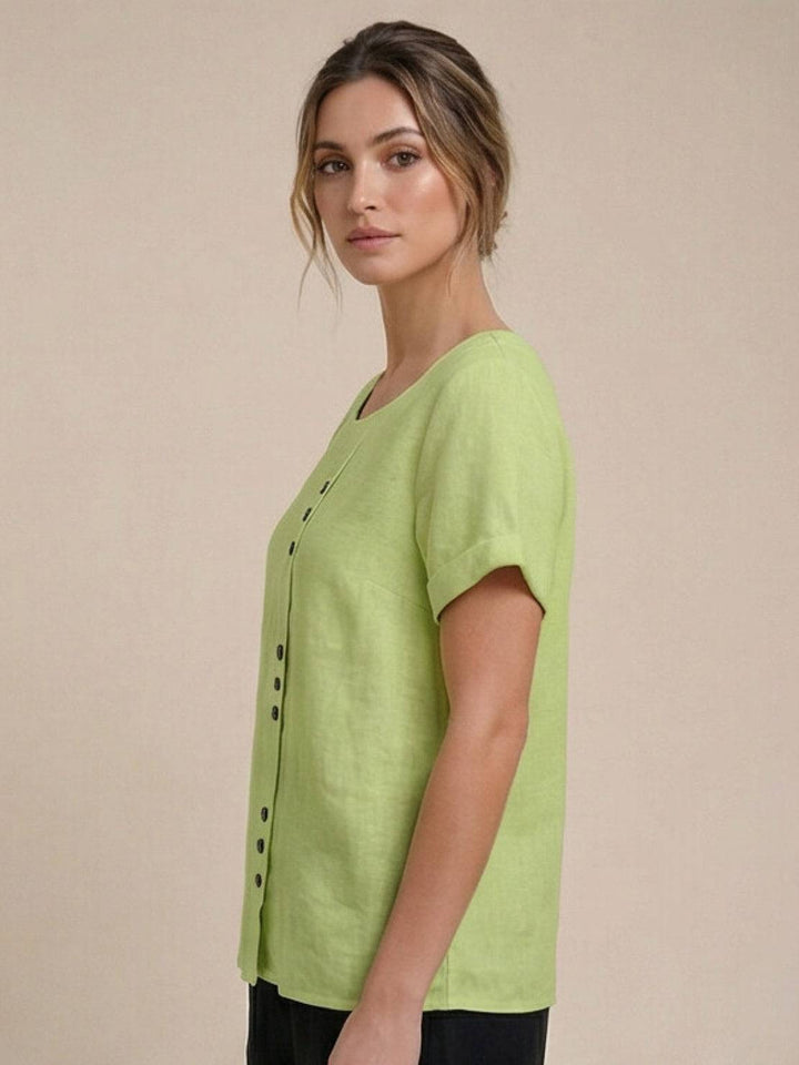 Saoirse | Side-Button Scoop Neck Linen Tunic Blouse