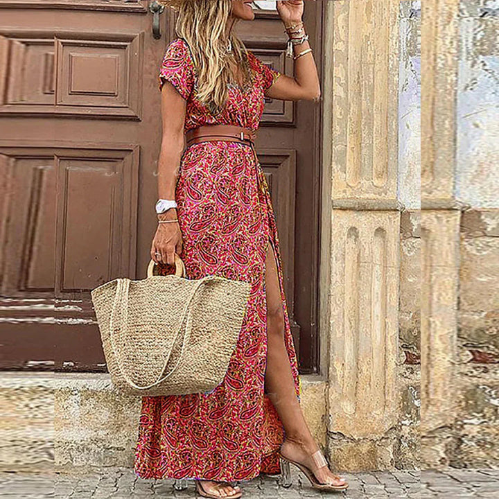 Ottoline | Floral Print Wrap Front Slit Boho Dress