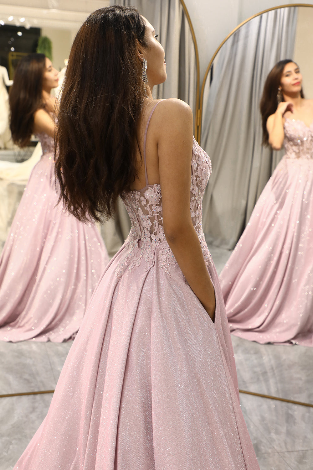 Isadora | Lace Appliqué Glitter Ball Gown Maxi Formal Dress