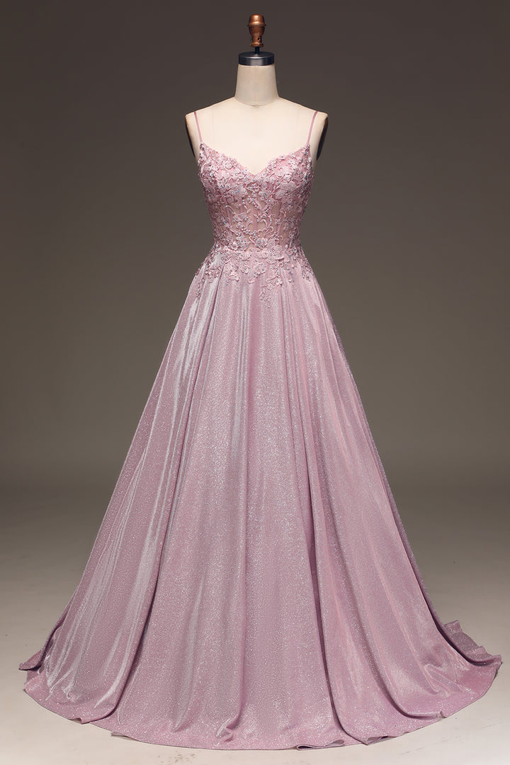 Isadora | Lace Appliqué Glitter Ball Gown Maxi Formal Dress