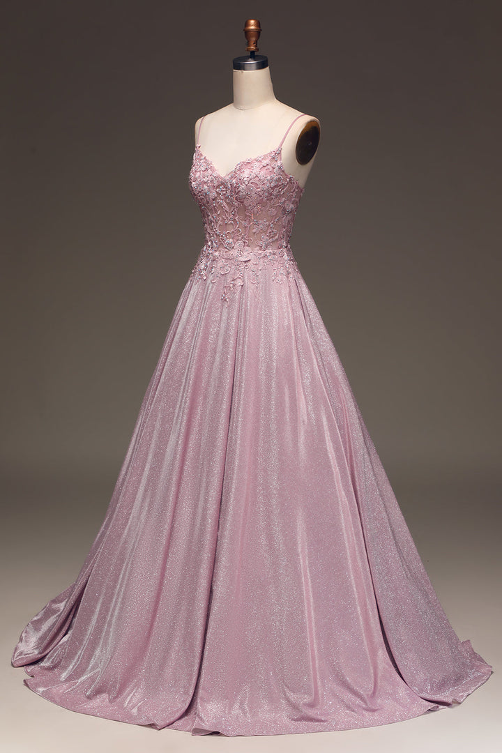 Isadora | Lace Appliqué Glitter Ball Gown Maxi Formal Dress