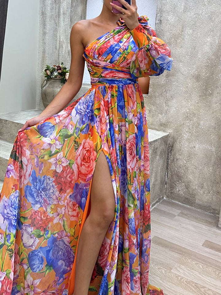 Violetta | Floral One Shoulder Dress Maxi with Split