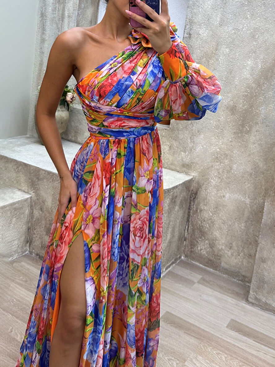 Violetta | Floral One Shoulder Dress Maxi with Split