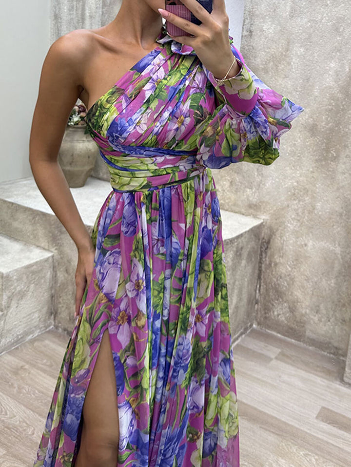 Violetta | Floral One Shoulder Dress Maxi with Split