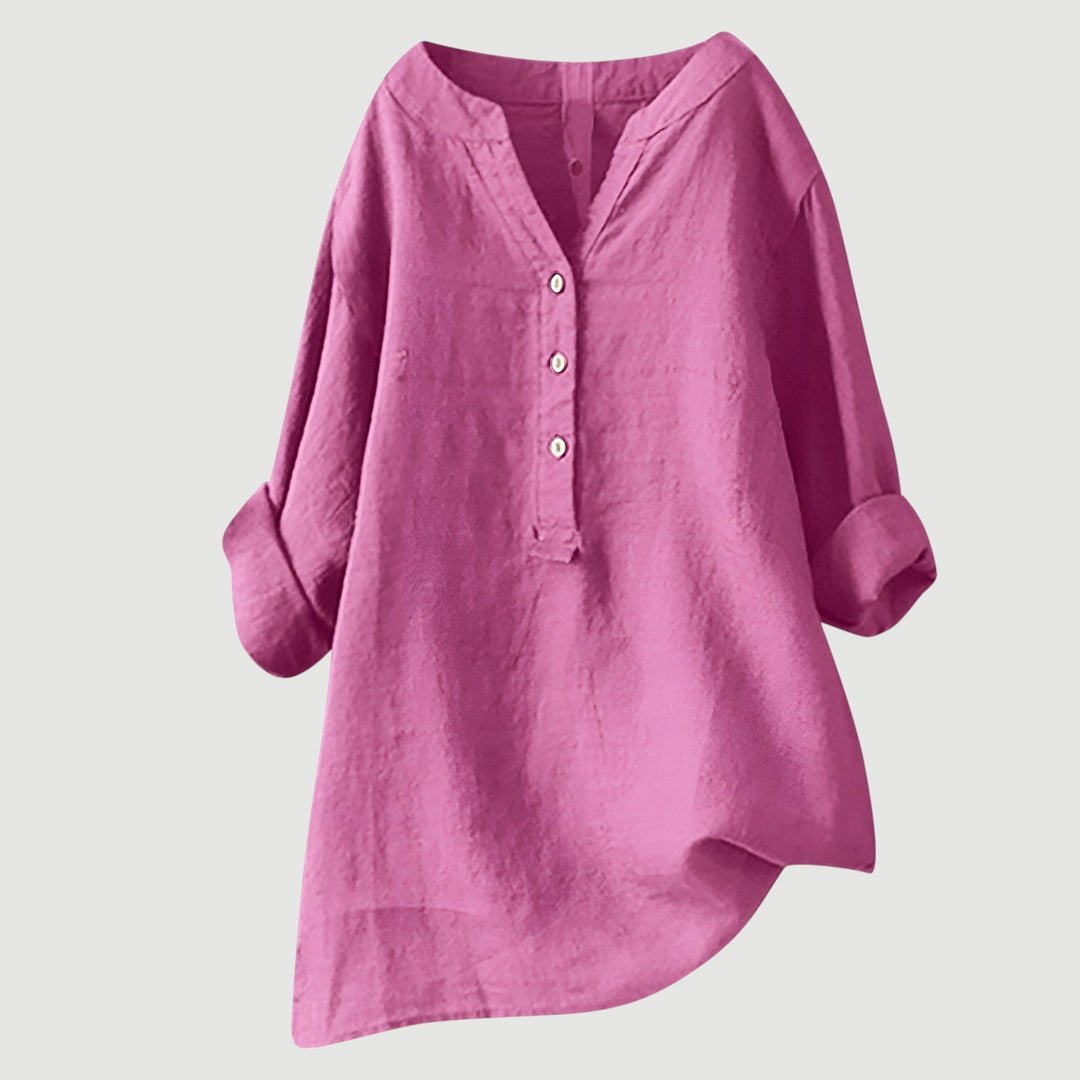 Roseau | V-Neck Linen Button-Up Tunic Blouse