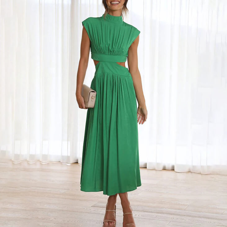 Celine | Ruched Cut-Out Mock Neck Halter Neck Wedding Guest Dress