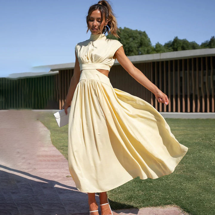 Celine | Ruched Cut-Out Mock Neck Halter Neck Wedding Guest Dress