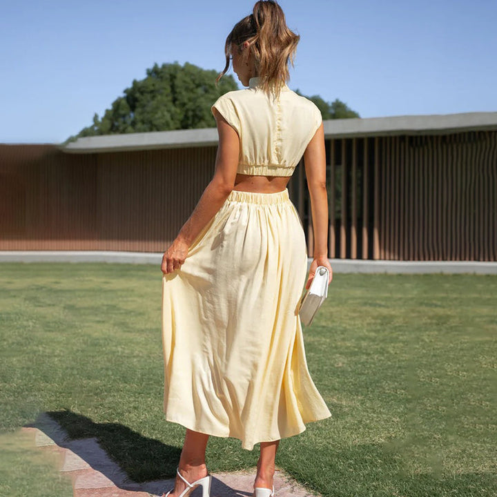 Celine | Ruched Cut-Out Mock Neck Halter Neck Wedding Guest Dress