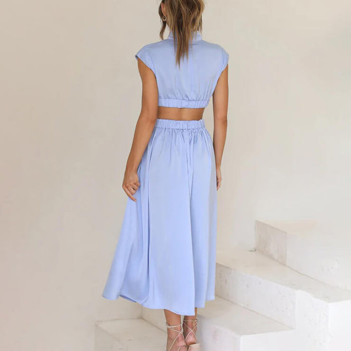 Celine | Ruched Cut-Out Mock Neck Halter Neck Wedding Guest Dress