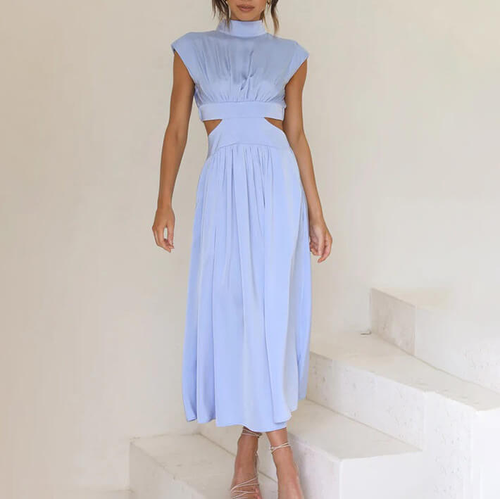 Celine | Ruched Cut-Out Mock Neck Halter Neck Wedding Guest Dress