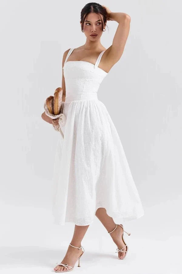 Vivien | Gingham Bustier Womens Pleated Midi Dress with Pockets