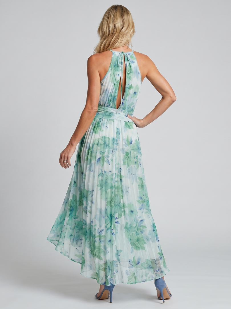 Evangeline | Floral Keyhole Ruched Halter Neck Maxi Dress
