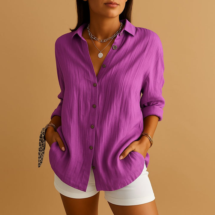 Fern | Classic Collared Button-Down Linen Tunic Blouse