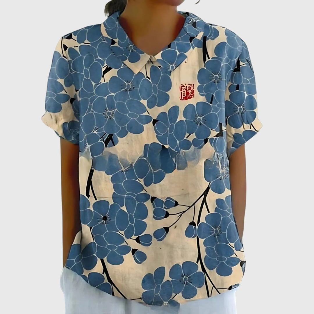 Meadowlark | Wildflower Print Short-Sleeve Tunic Blouse